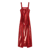 New Style Socialite Stylish Square Collar Vest Evening Dress With Bare Back Sequined