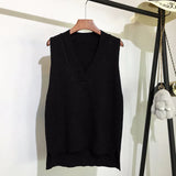Autumn Women Sweater Vest Woman Short Loose Knitted Sweater Sleeveless Ladies V-Neck Pullover Tops Female
