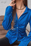 Spring Clothing Loose Tops Blouse Pleated Shirt Fashion Office Lady Long Sleeve Women Solid Cardigan Elegant New
