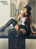 Letter Print Crop Tops Women Sleeveless Casual 2023 Hipster Side Split Tanks Female Summer Trendy Streetwear