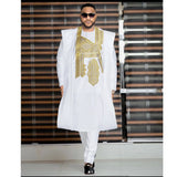 Party Tradition Clothing For Men African Bazin Riche Agbada Robe Shirt Pants 3 PCS Set Plus Size Homme Musulman