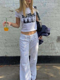 Vintage Print Short Sleeve Crop Top- Outfit