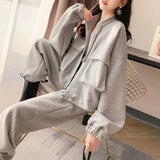 Zingj Casual Sports Suit Female 2024 Spring And Autumn New Pure Color All-Match Loose Skinny Pants Two Sets Of Female Tide-Outfit