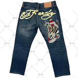 Street Jeans Men's Y2K Printed Hip-Hop Straight Tube Retro Loose Wide-Legged
