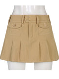 Pleated Mini Denim Skirt Women High Waist A Line Brown Micro Skirt Femme Girls Hot Jeans Skirts Grunge Bottom