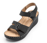 New Sandals Women's Slope Heel Magic Buckle Hollowed-Out Large Size Leisure Sandals
