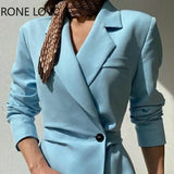 Women Solid Elegant button defined waist Mini Working Blazer