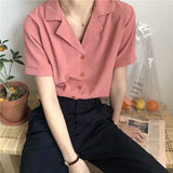 Short Sleeve V Neck Office Lady White Shirt Tops Retro Shirt for Women Simple Solid Summer Blouse Blusas Femininas