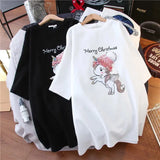 100% cotton cartoon printed short sleeve T-shirt women loose tops Summer streetwear O-neck sweet girls tee shirt