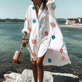Women Dresses Turn-down Collar Print Casual Long Sleeve Shirt Dress Plus Size Loose Beach Party Vestidos Robe