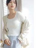 Zingj Bottomed Sweater New Style Foreign Style Autumn And Winter New Square Collar Short Style Sweater White Trim Inside