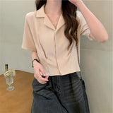 Women Summer Vintage Temperament Crop Tops New Arrival Stylish Simple Tender All-match Casual Notched Female Korean