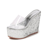 Zingj New Fashion Simple Casual Sequins High Heel Wedge Platform Platform Platform Women's Singles