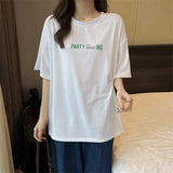 Short Sleeve letter Print ted shirt Clothes Summer cotton oversized T-shirts white gray Tops Graphic creative kink