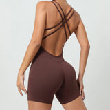 Zingj Honey Peach Hip Without Embarrassment Line Yoga Fitness Jumpsuit Show Back Up Hip Sports Jumpsuit Dancing Woman-Outfit
