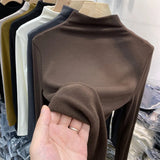 Velvet Half-High Collar Bottomed Blouse In Autumn And Winter With A Tight Middle Collar White T-Shirt And Velvet Polished