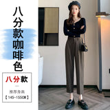Grey Suit Pants Female Autumn New Ice Silk Pants Hanging Feeling Show Thin Harun Nine Points Casual Straight Tube Smoke Pipe Pants-Outfit
