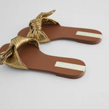 ZARZ Women Flat Sandals Summer 2022 New Fashion Golden Round Toe Bow Sexy Outer Wear Sandals And Slippers Women Beach Luxury