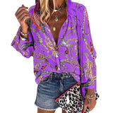 New Design Plus Size Women Blouse V-neck Long Sleeve Chains Print Loose casual Shirts Womens Tops And
