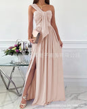 Zingj Wise Hot Style Summer Simple Sleeveless Off The Shoulder Slit Dress