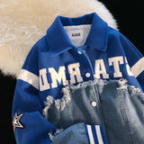 Embroidery Patchwork Denim Varsity Jacket-Outfit