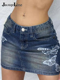 2022 Fashion Y2K Butterfly Denim Skirts Women Summer Harajuku Kawaii Fairycore Print Low Waist Jean Mini Skirt