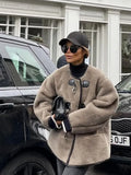 Faux Fur Plush Buckle Jacket-Outfit