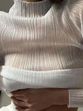 2022 Fall Elegant See Through Long Sleeve Mock Neck Women Tops Fashion Streetwear Sexy T-Shirts Tees Slim