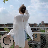 Women Blouses Solid Wear Early Spring Thin Pure Shirt Split Back Loose Sunscreen Long-sleeved Shirt Polo Collar Female