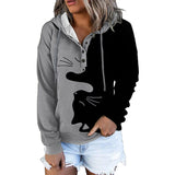Winter New Fahsion Casual Drawstring Button Tops Pullover Hoodies Women Vintage Landscape Printed Hooded Sweatshirts