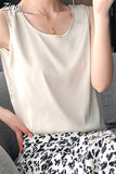 Women's Elegant Blouse Summer Sleeveless Satin Blouse Chiffon Top Shirt Office White Blouse for Women Trend