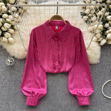 Zingj Socialite Style High-End Shirt Autumn And Winter Lantern Sleeve Diamond-Encrusted Loose Design Minority Light Extravagant