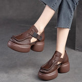 Zingj Heel Thick Bottom Tou Hollow Women's Sandals Round Head Buckle Type Seam High Heel Women's