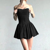 Wind Design Sensitive Fishbone Waist Wipe Chest Skirt 2024 New Summer Temperament Age-Reduced Bare-Back Canopy Small Black