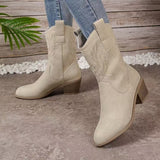 Women's Boots 2025 Autumn/Winter New V-Mouth Embroidery Sleeve Coarse And Knight Boots Vintage Mid-Cute Headed Western Cowboy