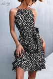 Strap Floral Dress Women Summer Boho Mini Dresses Ladies Lace Up Slim Dress Female Sexy Sleeveless Short Dress Robe