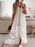Lace Long Dress Women Off Shoulder Sleeveless Sundress Ladies Spaghetti Strap Beach Dress Solid Deep V Neck Robe
