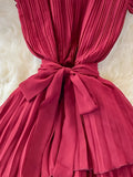 Women Purple/Pink/Green Draped Dress Vintage Ruffle Stand Collar Sleeveless High Waist Party Pleated Vestidos Female