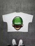 Version Simple Minority Design Cartoon Long Printed Cotton T-Shirt Men's Hip-Hop Harajuku Y2k Loose Couple