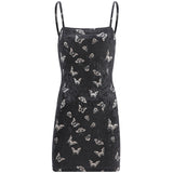 Black Dress Women Gothic Spaghetti Strap Backless Off Shoulder Dresses Female Fashion Casual Print Sexy