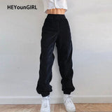 Black Casual Corduroy High Waist Harem Pants Women Autumn Skinny Pocket Trousers Ladies Fashion Streetwear