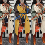 Fashion Women Trench Solid Color Outerwear Double Breasted Long Sleeve Lapel Belted Trench Autumn Spring Long