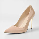 Onlymaker Women's Shoes Pointed Toe Black Red Patent Leather Metal Heels Fashion Dress Wedding Party Big Size Lady Thin