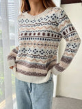 2025 New Fair Island Round Collage Loose T-Freuffed Long-Sleeved Sweater
