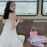 Spaghetti Strap Dresses Women French Style Backless Hotsweet Mini Casual Holiday Summer Female Temperament Ruffles