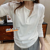 Velvet White Long-Sleeved T-Shirt Women's Autumn And Winter Button Blouse Design Underwear Underwear Foreign Style Sanded