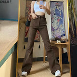 Flare Jeans High Waist Slimming Retro Loose Wide-Legged 2022 Spring New Belt Large Size Brown Denim
