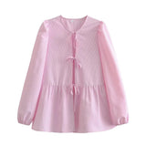 New 7-Color Bubble Sleeve Bow Tie Shirt In