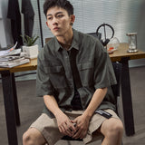 New Retro Tools Pocket Shirt Men's Youth Trend Loose Short-Sleeved Shirt Middle