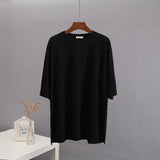 Loose Open Fork Cotton Short-Sleeved T-Shirt Women Comfortable Round Neck Solid Color T Hot